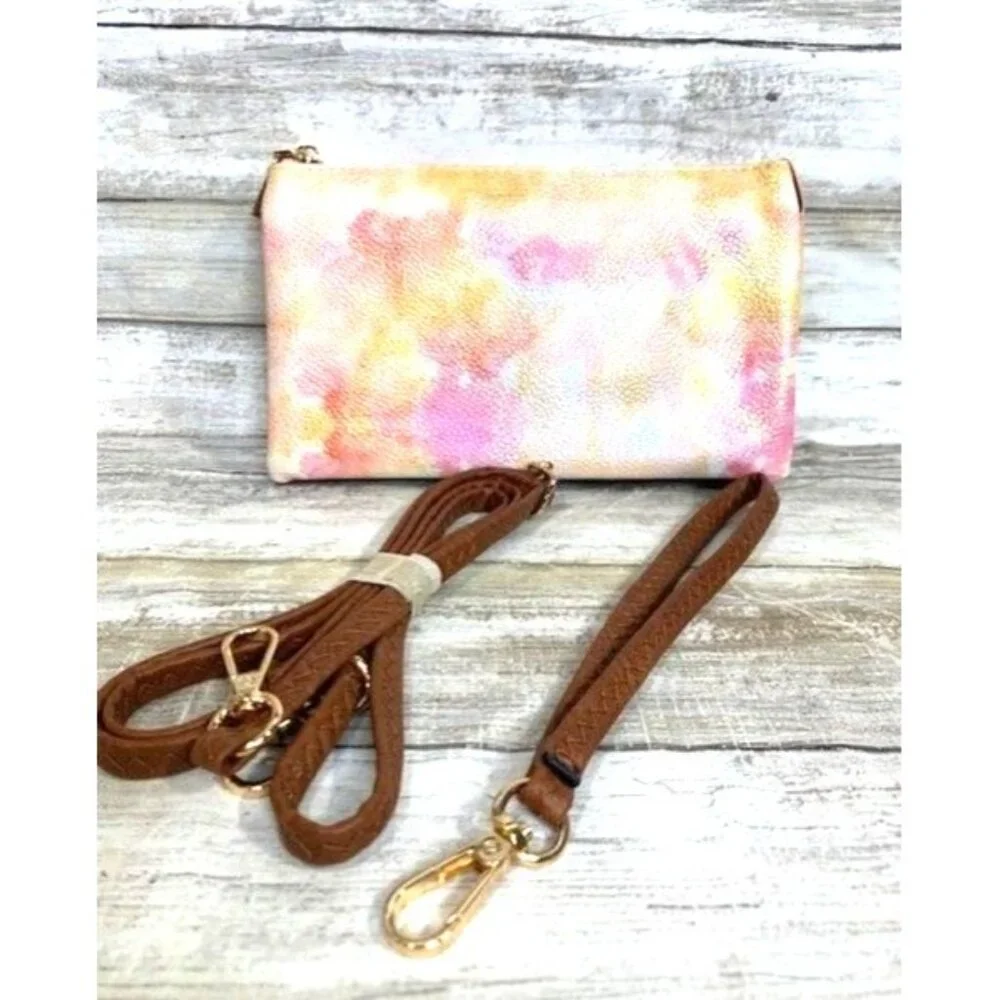 Jen & Co Vegan Leather Coral Yellow Crossbody Clutch with Detachable Straps‎